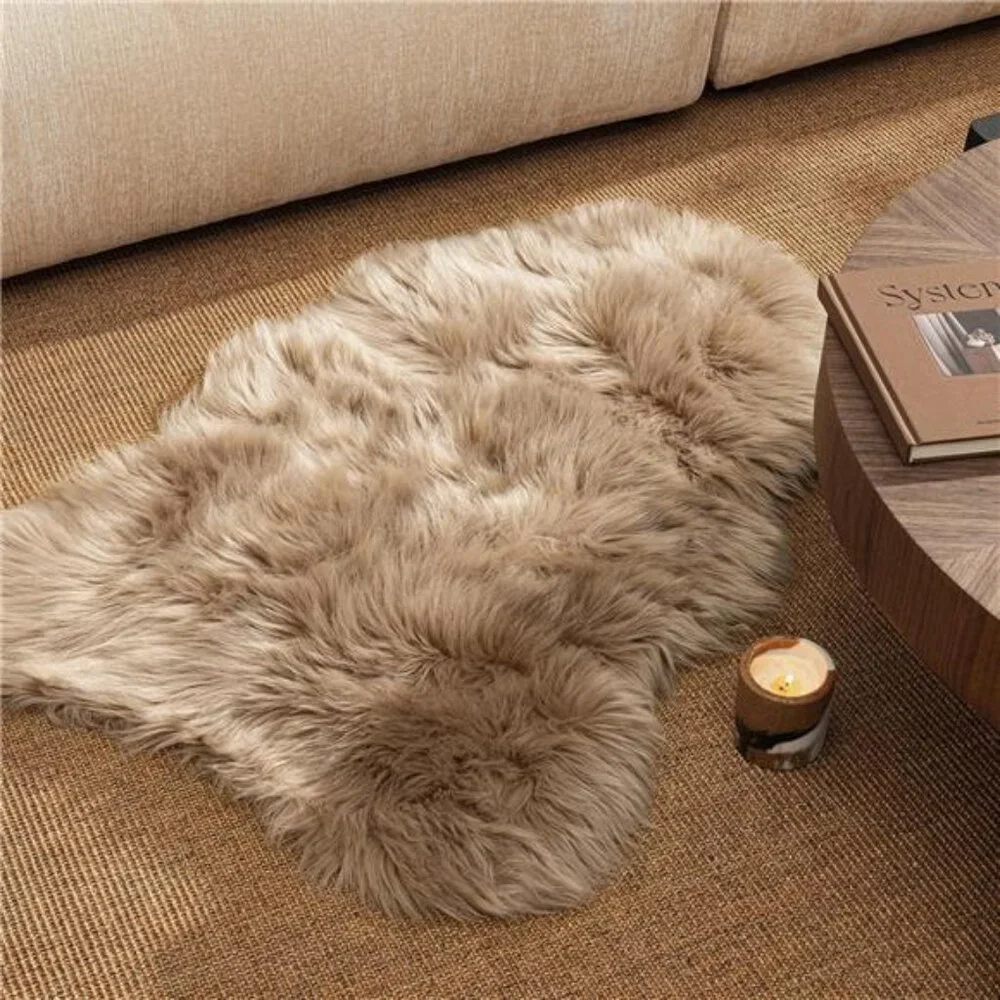 FauxFur Rug,Beige Area Rugs,Fluffy Sheepskin Fur Rug,Fuzzy Ultra Soft 2x3Ft Rugs - Picture 4 of 7